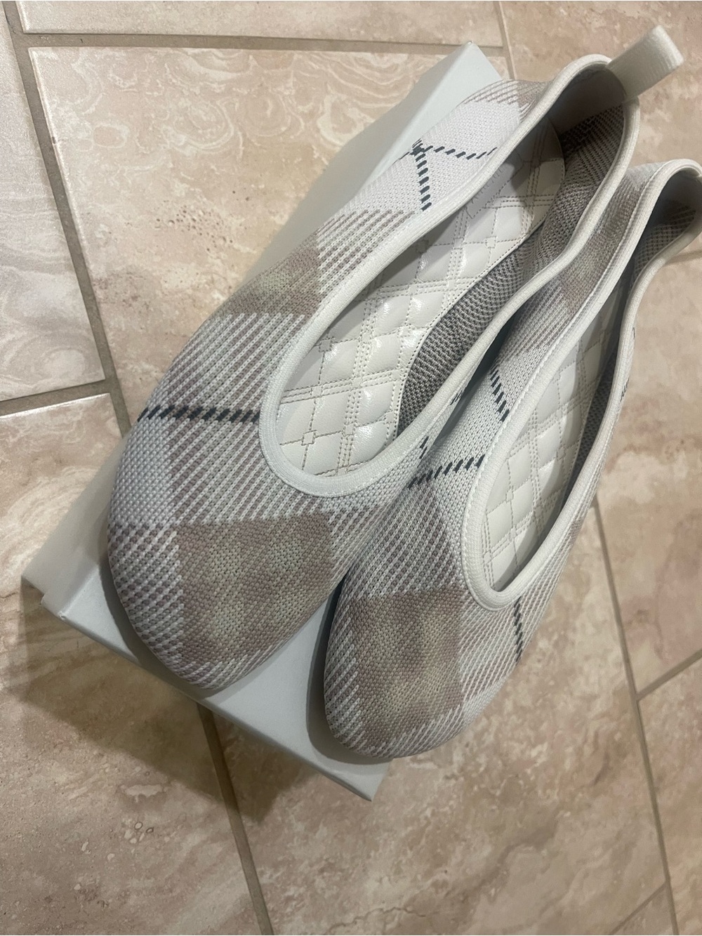 Burberry Beige Plaid Quilted Slip-On Flats